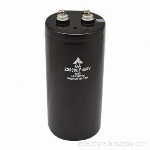 Screw Type Aluminum Electrolytic Capacitor/E-cap GA Series with 22,000uf, 450V Rated Working Voltage